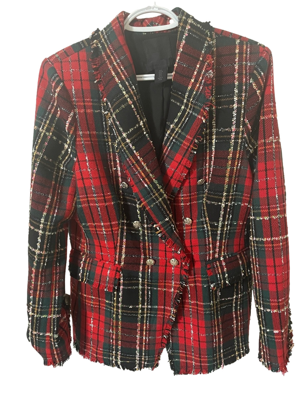 Maison Cinqcent Plaid Blazer with Raw Seams Size Large
